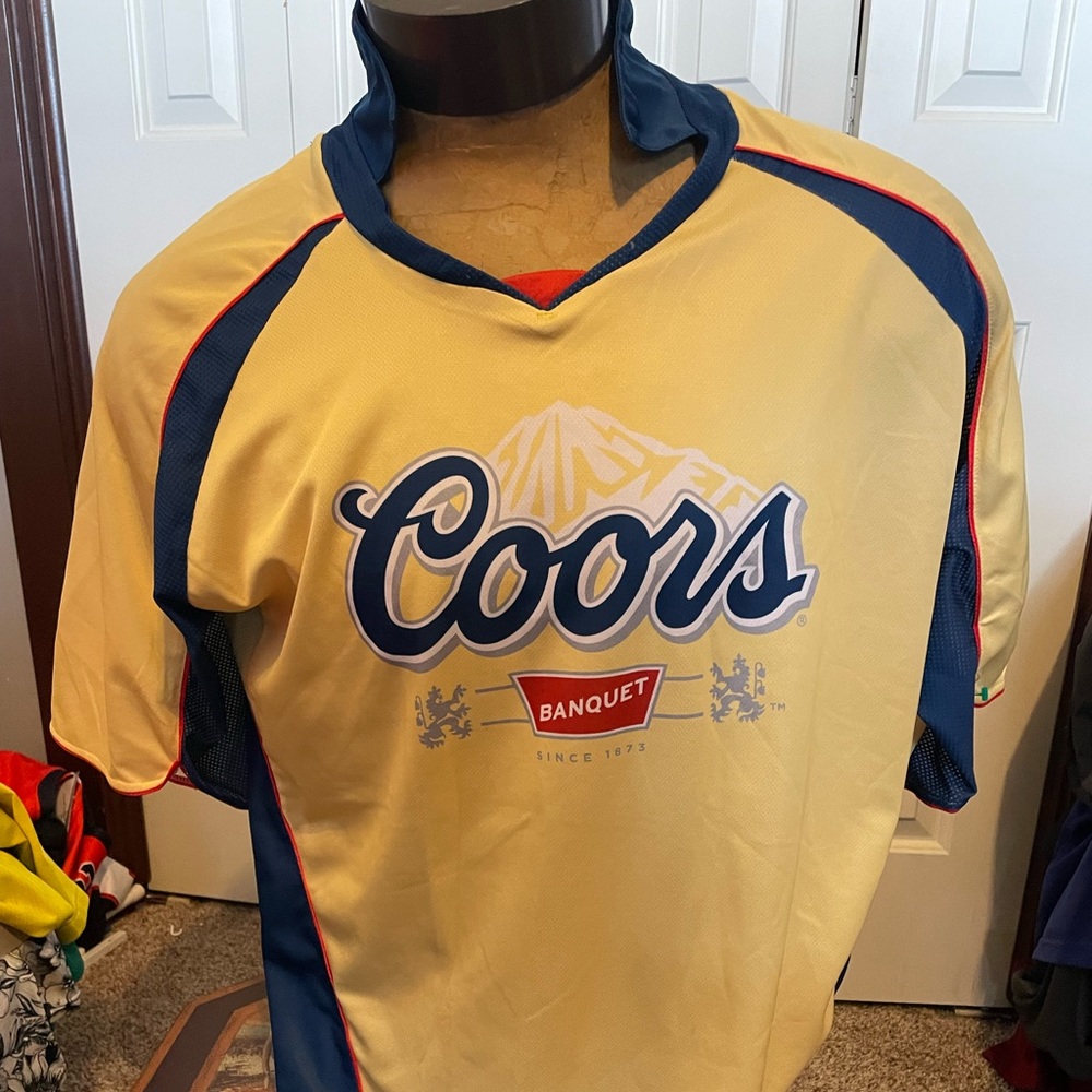 Coors Banquet of Beers Primal Wear Yellow Blue Collar Mens XXL Soccer Shirt